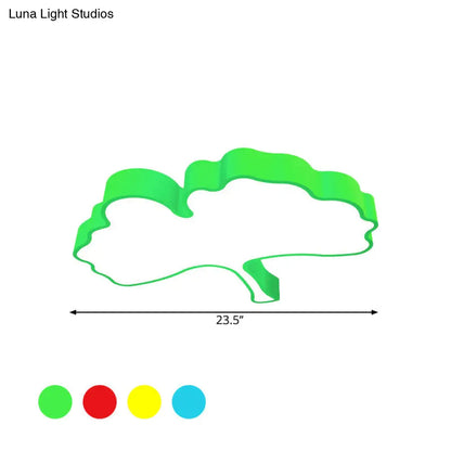 Lámpara de techo LED DecorBites™ con forma de hoja de ginkgo en metal color macaron, roja/amarilla/azul - Montaje empotrado para habitación infantil, 23,5"/31,5" de ancho