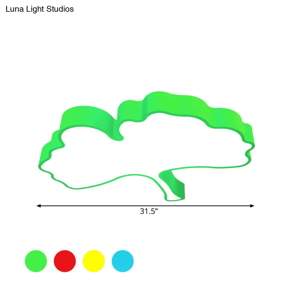 Lámpara de techo LED DecorBites™ con forma de hoja de ginkgo en metal color macaron, roja/amarilla/azul - Montaje empotrado para habitación infantil, 23,5"/31,5" de ancho
