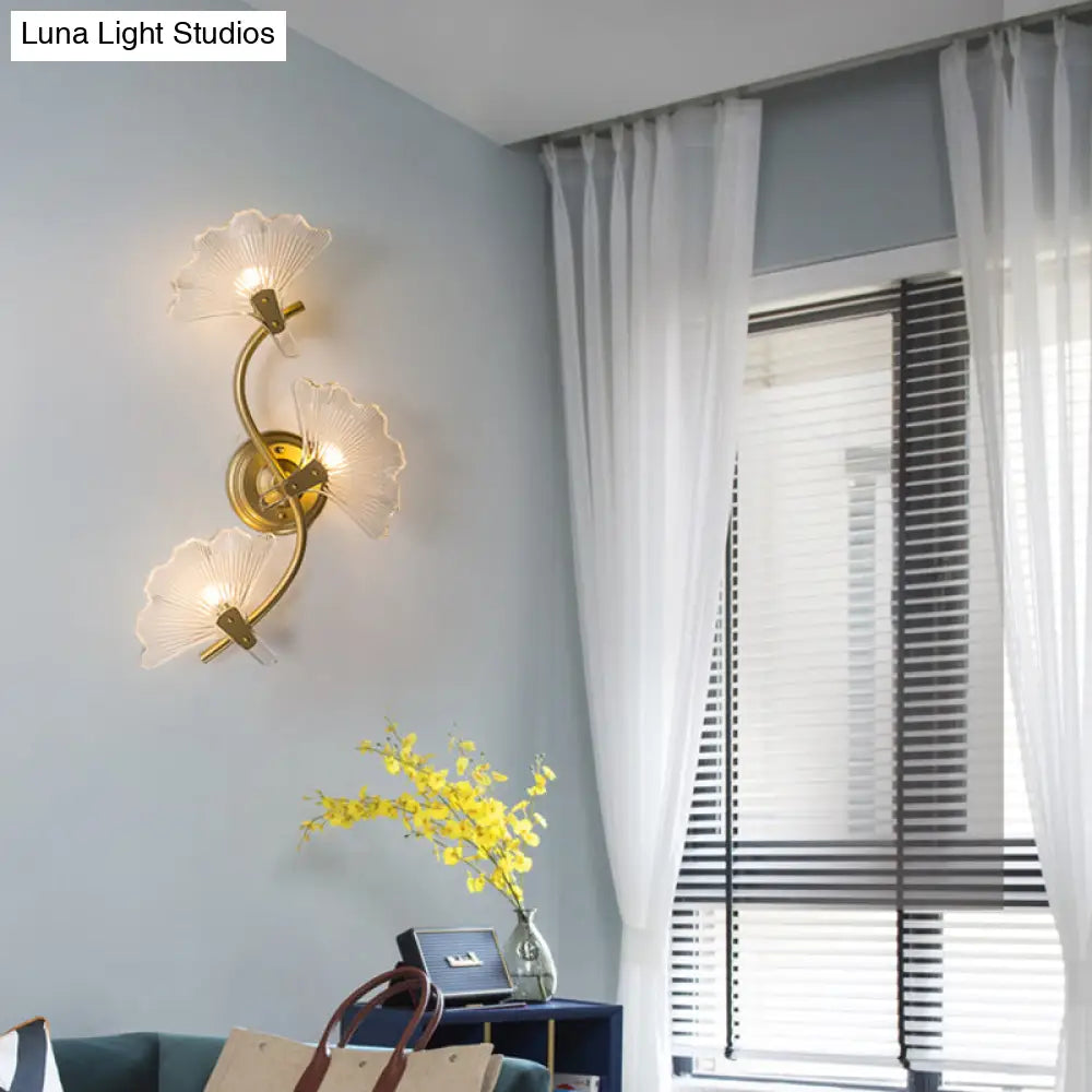 ديكوربايتس™ مصباح حائط على شكل أوراق الجنكة - إضاءة شمعدان زجاجية شفافة عصرية مزخرفة باللون النحاسي