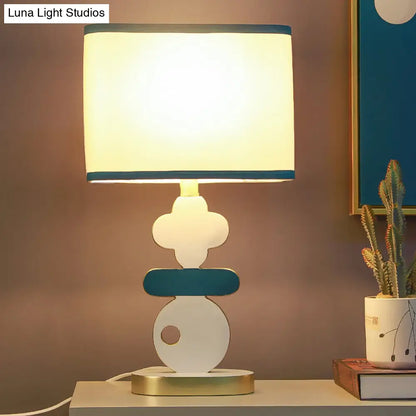 Giovanna - Modern Single Light Bedside Night Lamp Modern Blue/Green Reading Task Lighting with Barrel Fabric Shade