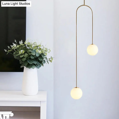 Giovanna - Stylish Black/Gold Ball Cluster Pendant Post-Modernist 2 Lights White Glass Led Ceiling Light Fixture with Bend Rod