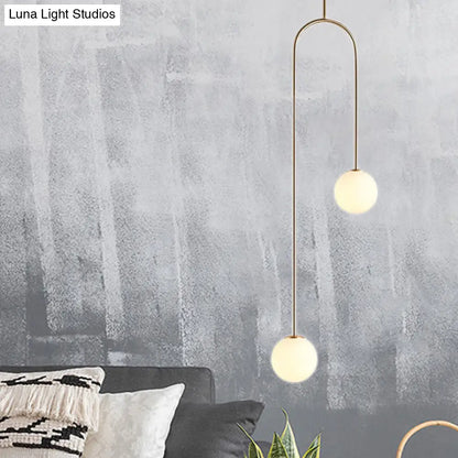 Giovanna - Stylish Black/Gold Ball Cluster Pendant Post-Modernist 2 Lights White Glass Led Ceiling Light Fixture with Bend Rod