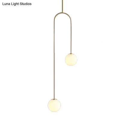 Giovanna - Stylish Black/Gold Ball Cluster Pendant Post-Modernist 2 Lights White Glass Led Ceiling Light Fixture with Bend Rod