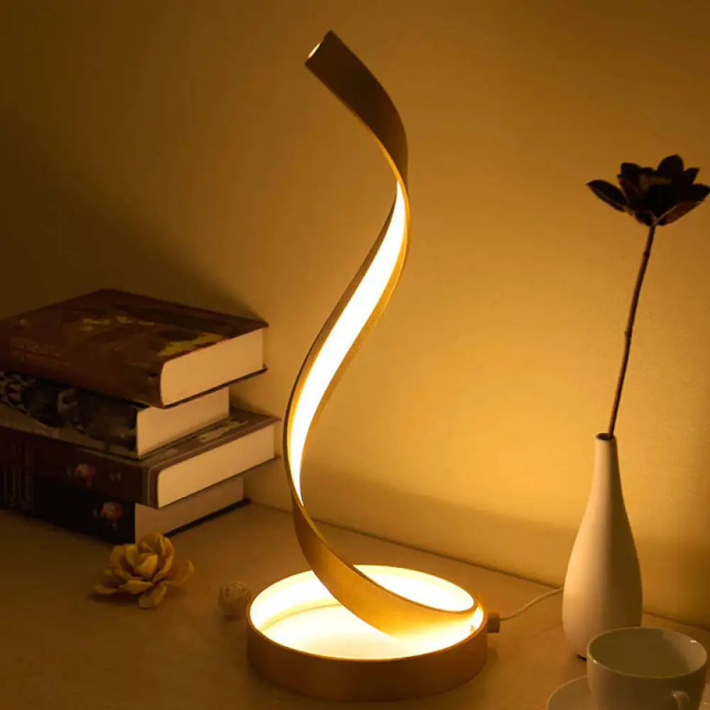 Giulia - Gold Metallic LED Spiral Ribbon Bedroom Night Table Light