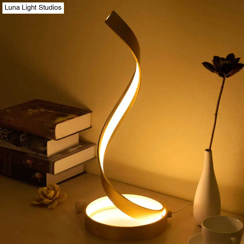 Giulia - Gold Metallic LED Spiral Ribbon Bedroom Night Table Light