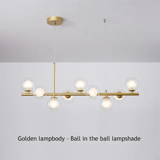 Glass Ball Ceiling Chandelier for Home Decor - golden Ball in ball / 7 Head(L65xH24cm) / Warm white 3000K - Chandelier