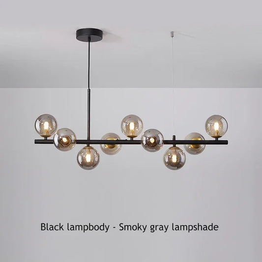 Glass Ball Chandelier for Dining Room - black Soot ball / 7 Head(L65xH24cm) / Cold white 6000K - Chandelier