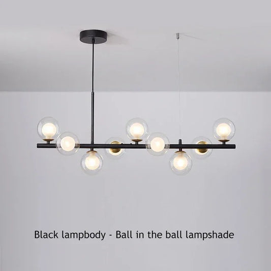 Glass Ball Chandelier for Home Lighting - black Ball in ball / 9 Head(L83xH24cm) / Warm white 3000K - Chandelier