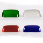 Four glossy glass banker lamp shades in green white red and blue for desk or office decorbites glass banker lamp