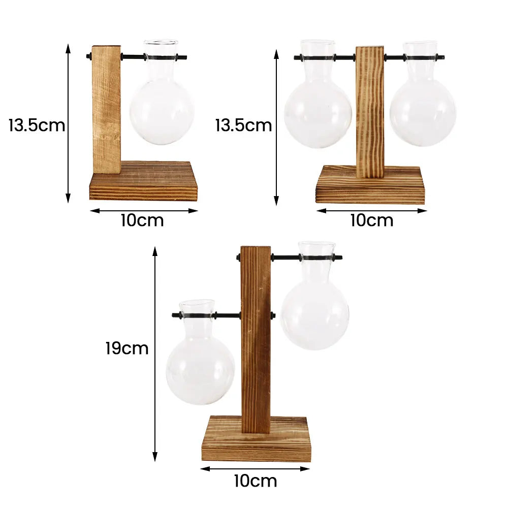 Glass Bulb Vase with Wooden Stand - Vase