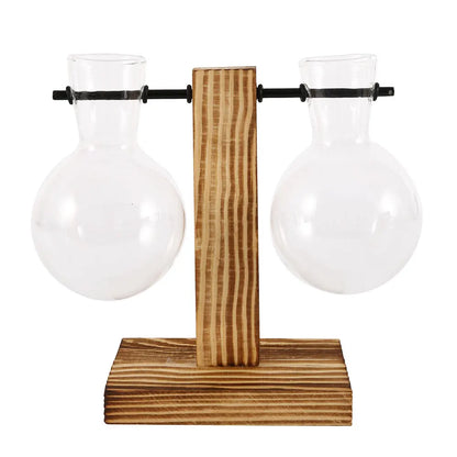 Glass Bulb Vase with Wooden Stand - Style B - Vase