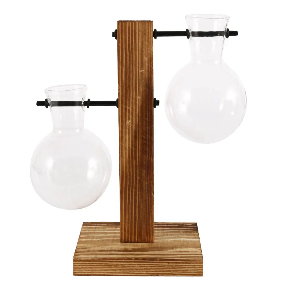 Glass Bulb Vase with Wooden Stand - Style C - Vase