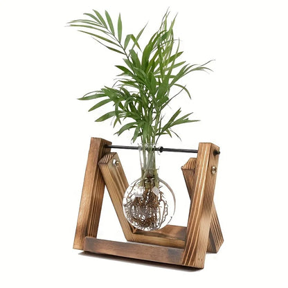 Glass Planter Propagation Station with Wooden Rack - Vase