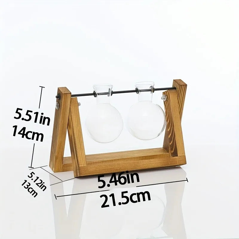 Glass Planter Propagation Station with Wooden Rack - B - Vase