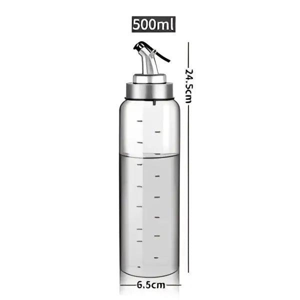 500ml transparent glass seasoning dispenser bottle with stainless silver-toned spout and cap for kitchen storage