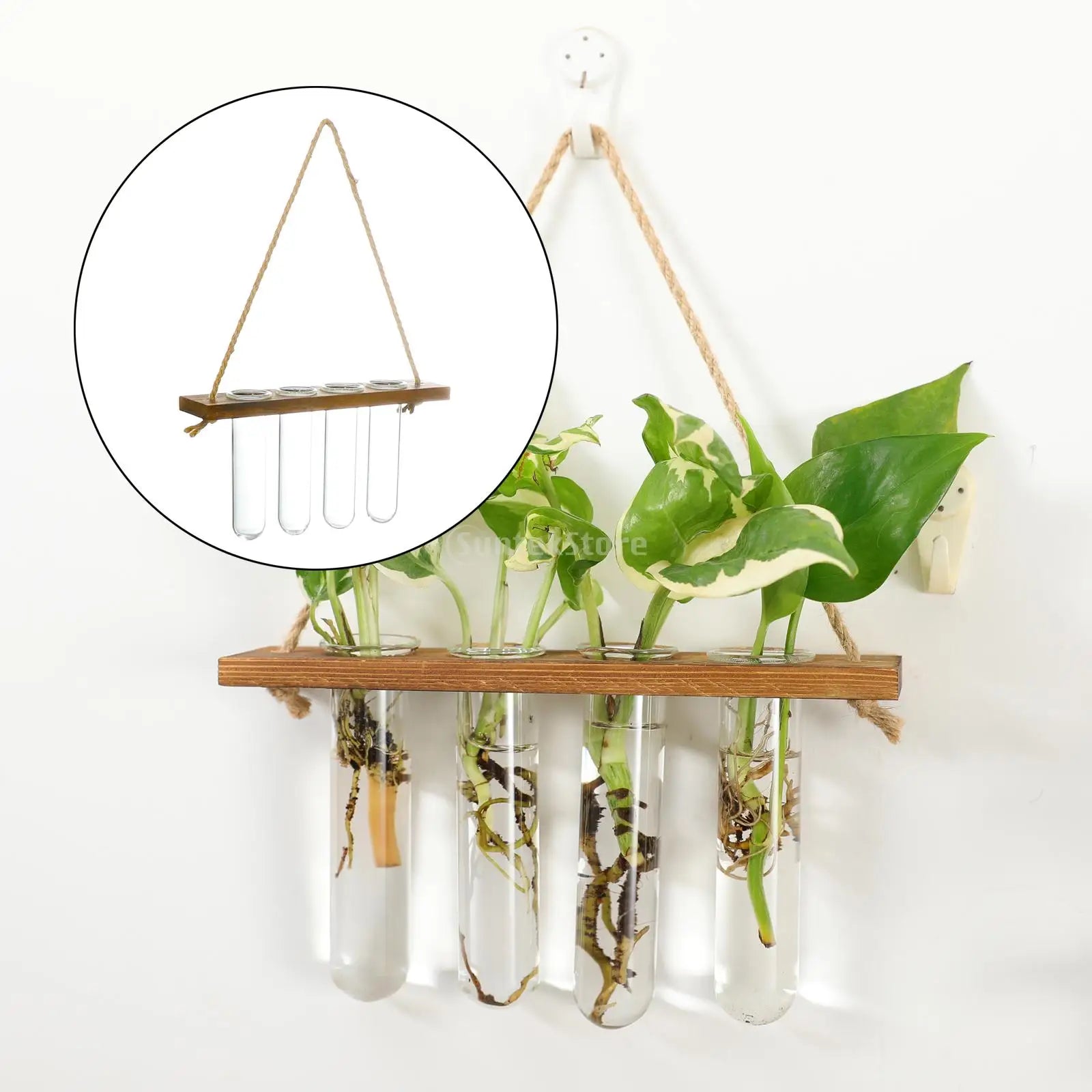 Glass Wall Hanging Planters with Wooden Holder - 1 Layer 4 tubes - Vase