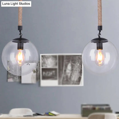 Global Glass Pendant Light | Industrial Dining Room Ceiling Fixture in Clear- 1-Light, 6"/8" Wide