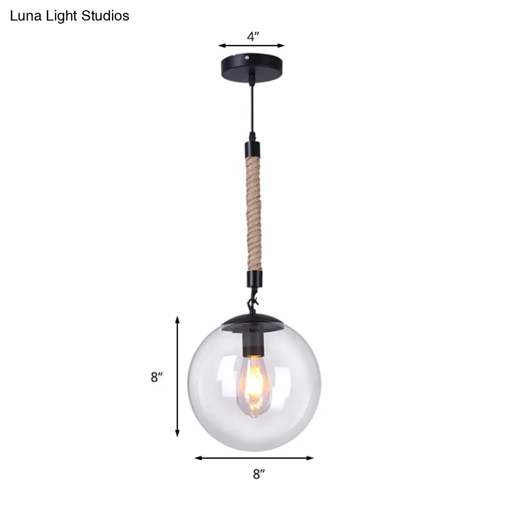 Global Glass Pendant Light | Industrial Dining Room Ceiling Fixture in Clear- 1-Light, 6"/8" Wide