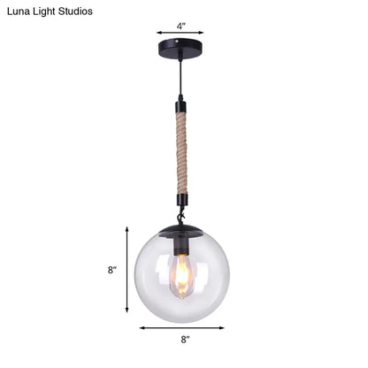 Global Glass Pendant Light | Industrial Dining Room Ceiling Fixture in Clear- 1-Light, 6"/8" Wide