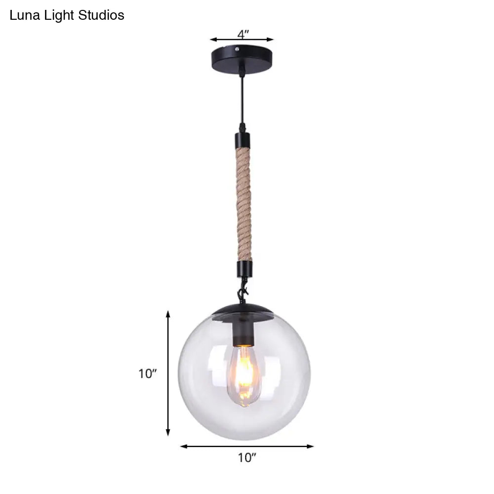 Global Glass Pendant Light | Industrial Dining Room Ceiling Fixture in Clear- 1-Light, 6"/8" Wide