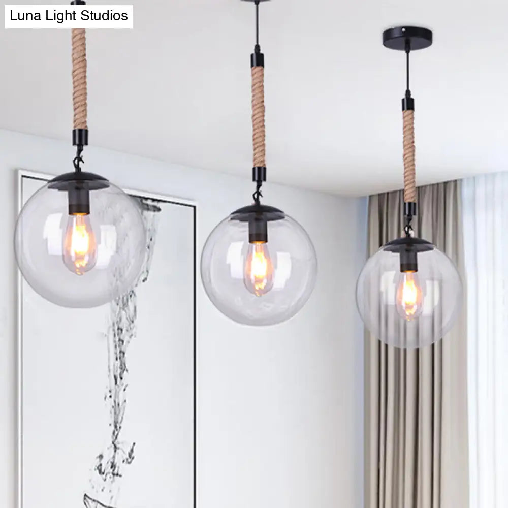 Global Glass Pendant Light | Industrial Dining Room Ceiling Fixture in Clear- 1-Light, 6"/8" Wide