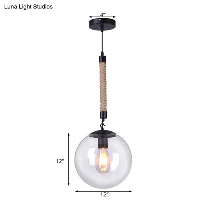 Global Glass Pendant Light | Industrial Dining Room Ceiling Fixture in Clear- 1-Light, 6"/8" Wide