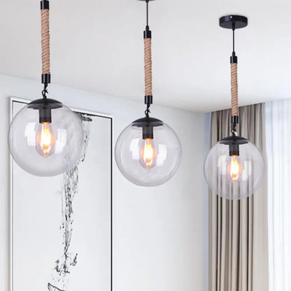 Global Glass Pendant Light | Industrial Dining Room Ceiling Fixture in Clear- 1-Light, 6"/8" Wide