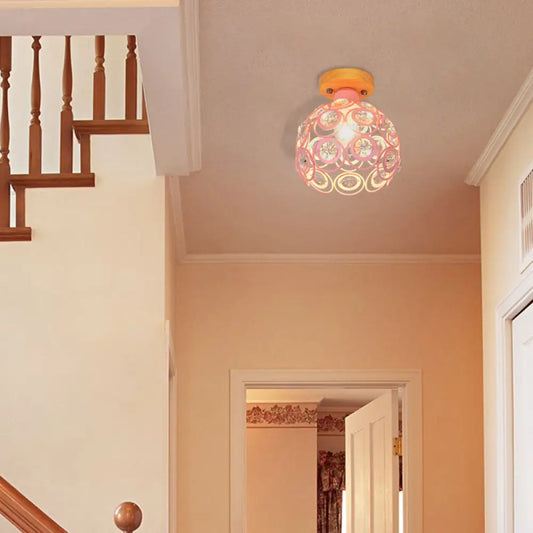 DecorBites™ DecorBites™ Global Metal Lampshade Nordic Flush Mount Lighting in Pink/Green/Gray for Foyer