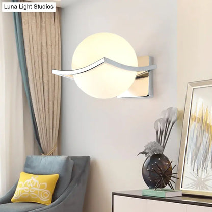 DecorBites™ Globe Bedroom Wall Sconce Light - Matte White Glass - Minimalist Wall Mount Lamp in Chrome Box