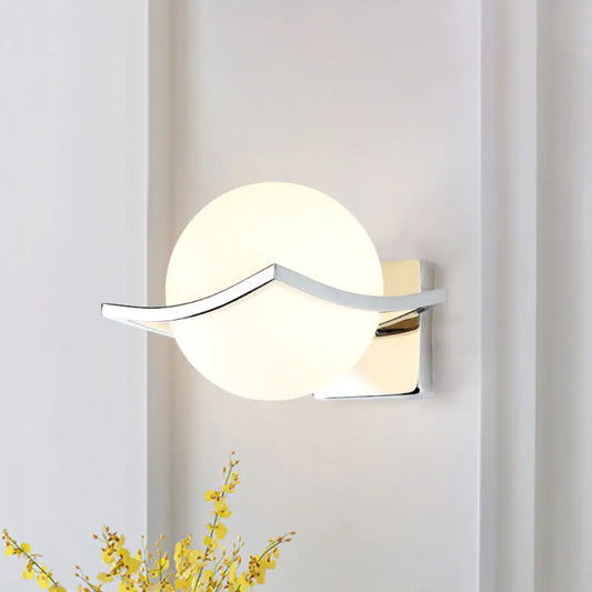 DecorBites™ Globe Bedroom Wall Sconce Light - Matte White Glass - Minimalist Wall Mount Lamp in Chrome Box