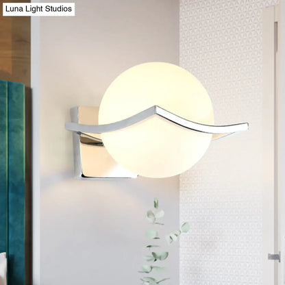 DecorBites™ Globe Bedroom Wall Sconce Light - Matte White Glass - Minimalist Wall Mount Lamp in Chrome Box