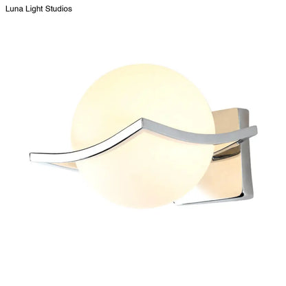DecorBites™ Globe Bedroom Wall Sconce Light - Matte White Glass - Minimalist Wall Mount Lamp in Chrome Box