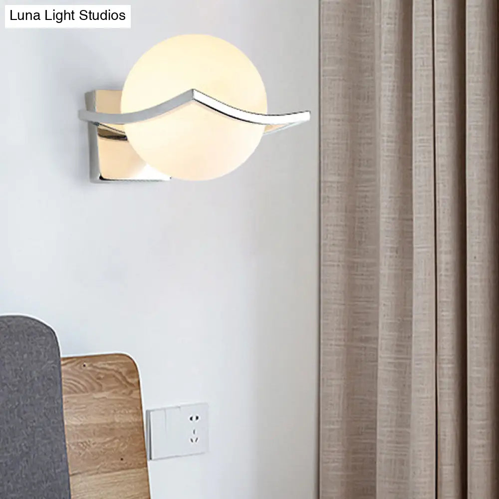 DecorBites™ Globe Bedroom Wall Sconce Light - Matte White Glass - Minimalist Wall Mount Lamp in Chrome Box