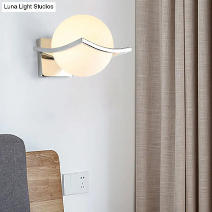 DecorBites™ Globe Bedroom Wall Sconce Light - Matte White Glass - Minimalist Wall Mount Lamp in Chrome Box