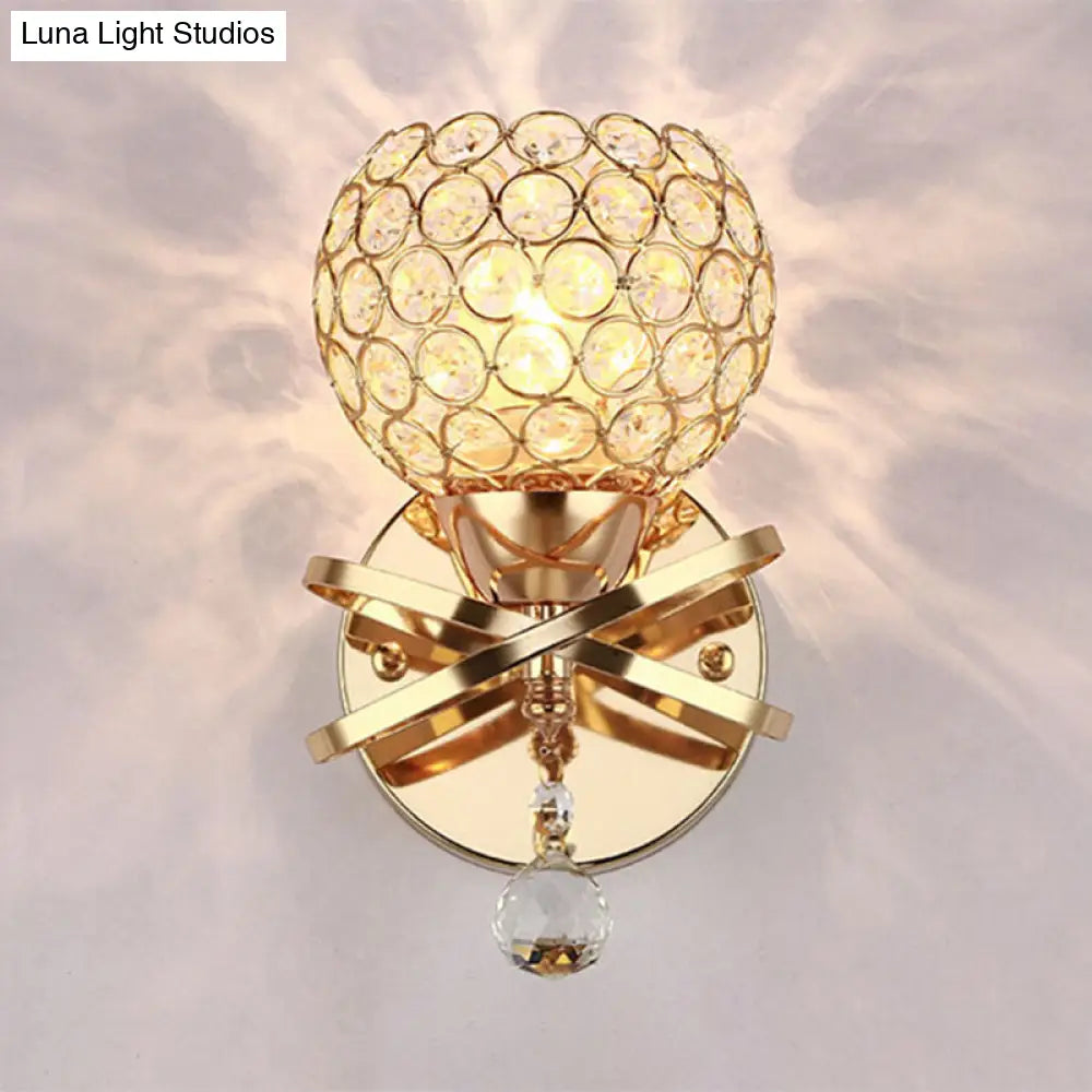 DecorBites™ Globe Cutout Metal Shade Crystal Wall Sconce in Gold with Dropped Crystal Ball Accent