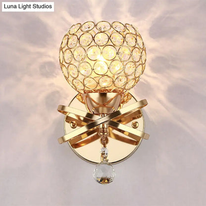 DecorBites™ Globe Cutout Metal Shade Crystal Wall Sconce in Gold with Dropped Crystal Ball Accent