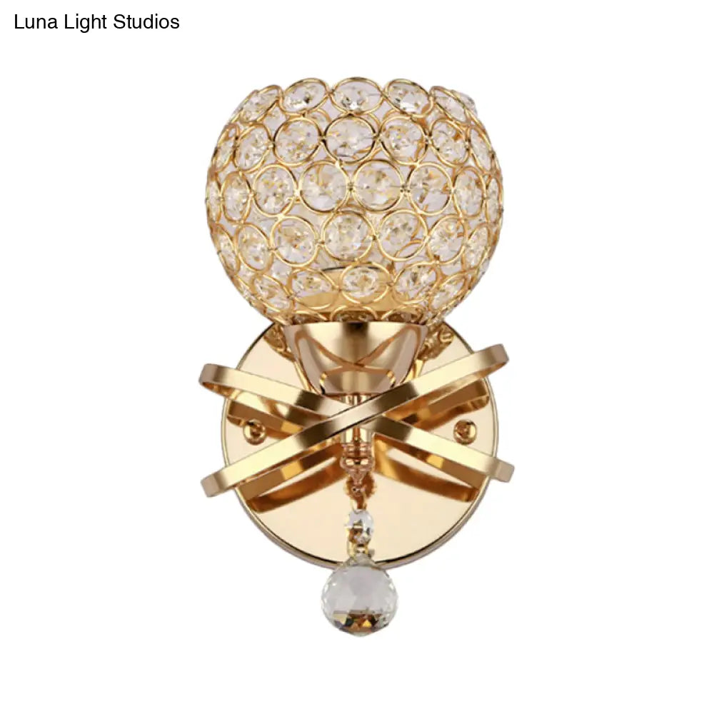 DecorBites™ Globe Cutout Metal Shade Crystal Wall Sconce in Gold with Dropped Crystal Ball Accent