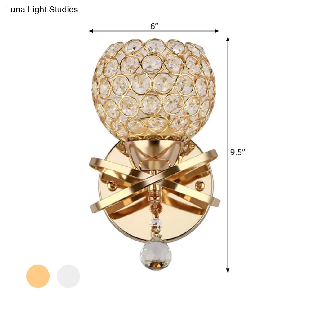 DecorBites™ Globe Cutout Metal Shade Crystal Wall Sconce in Gold with Dropped Crystal Ball Accent