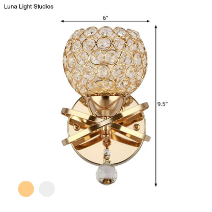 DecorBites™ Globe Cutout Metal Shade Crystal Wall Sconce in Gold with Dropped Crystal Ball Accent