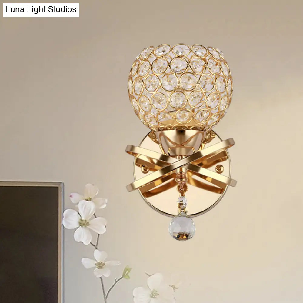 DecorBites™ Globe Cutout Metal Shade Crystal Wall Sconce in Gold with Dropped Crystal Ball Accent