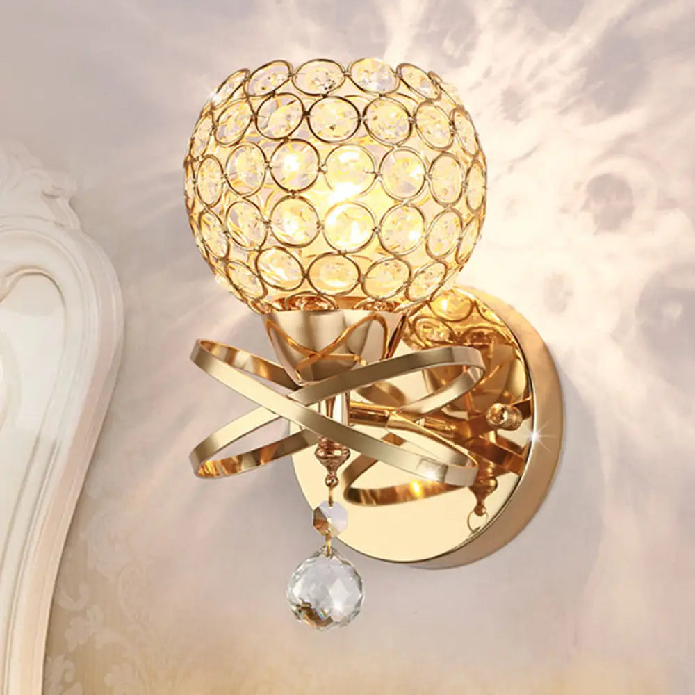 DecorBites™ Globe Cutout Metal Shade Crystal Wall Sconce in Gold with Dropped Crystal Ball Accent