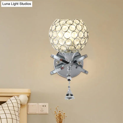 DecorBites™ Globe Cutout Metal Shade Crystal Wall Sconce in Gold with Dropped Crystal Ball Accent