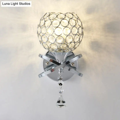 DecorBites™ Globe Cutout Metal Shade Crystal Wall Sconce in Gold with Dropped Crystal Ball Accent