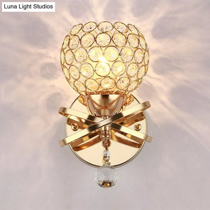 DecorBites™ Globe Cutout Metal Shade Crystal Wall Sconce in Gold with Dropped Crystal Ball Accent