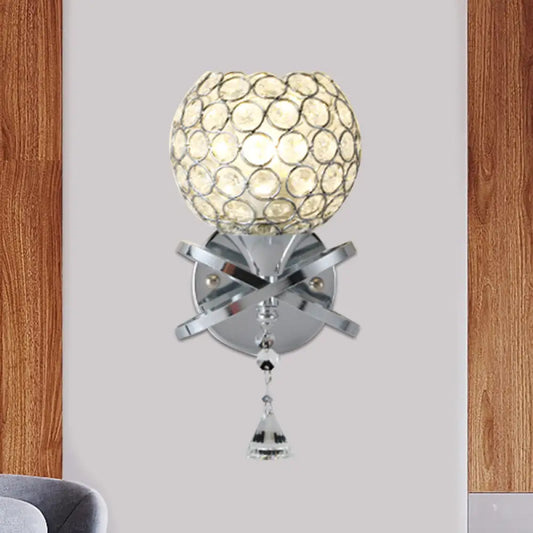 DecorBites™ Globe Cutout Metal Shade Crystal Wall Sconce in Gold with Dropped Crystal Ball Accent