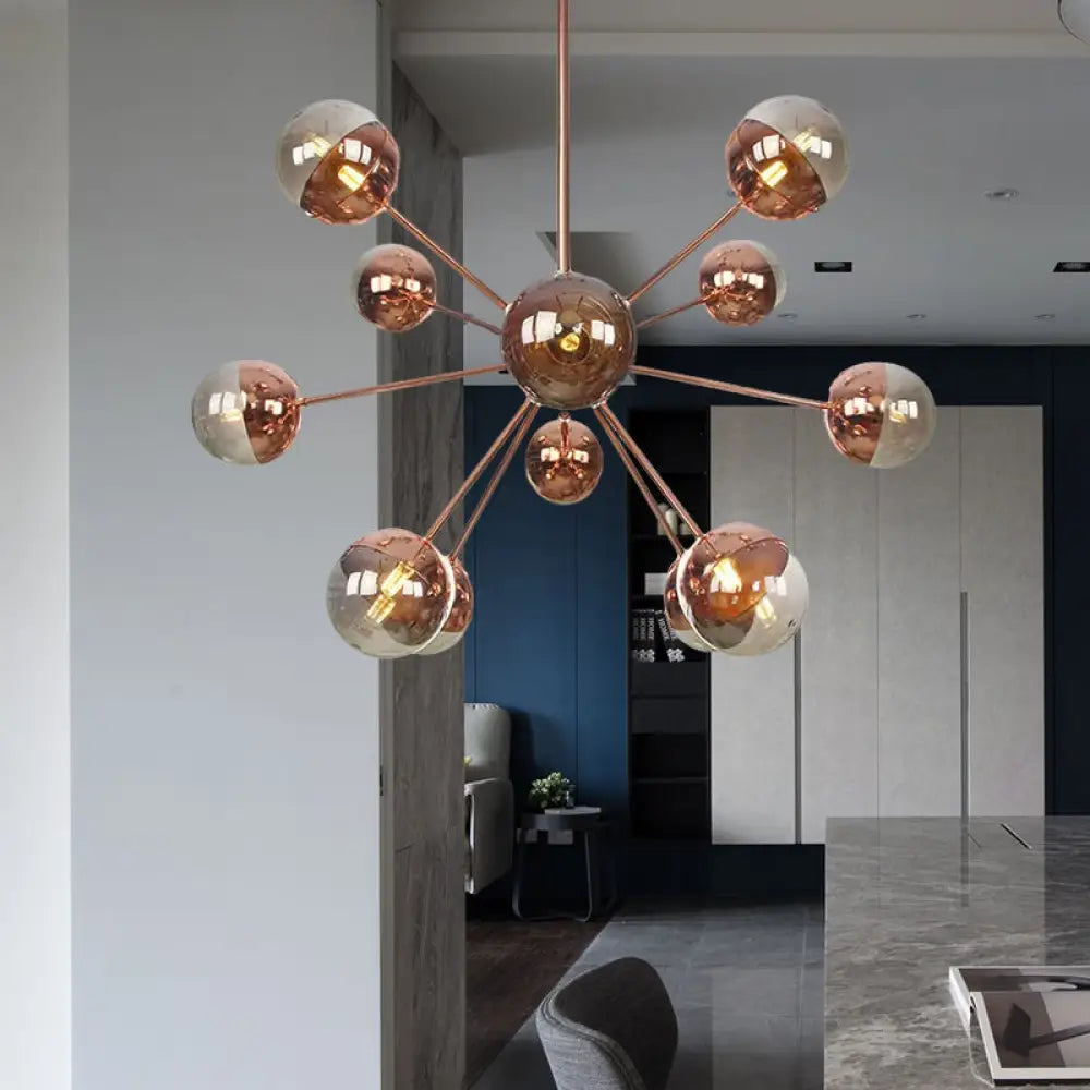 Lámpara de techo semiempotrada DecorBites™ Globe para comedor, con cristal blanco/transparente/gris ahumado - 9/12/15 luces - Diseño contemporáneo en cobre/cromo/oro