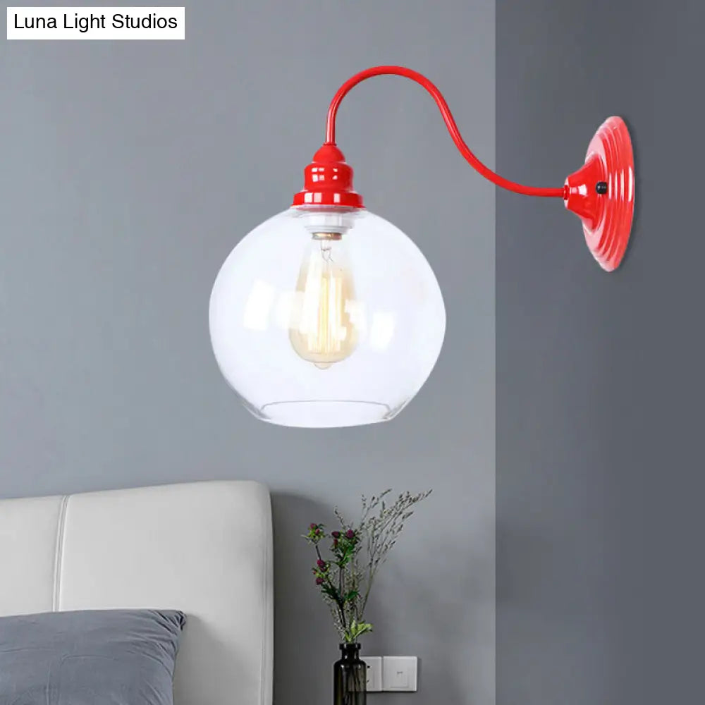 DecorBites™ Globe Industrial Wall Light Fixture - Clear Glass Red Sconce Lamp
