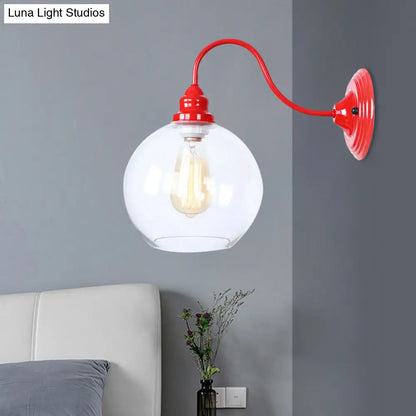 DecorBites™ Globe Industrial Wall Light Fixture - Clear Glass Red Sconce Lamp