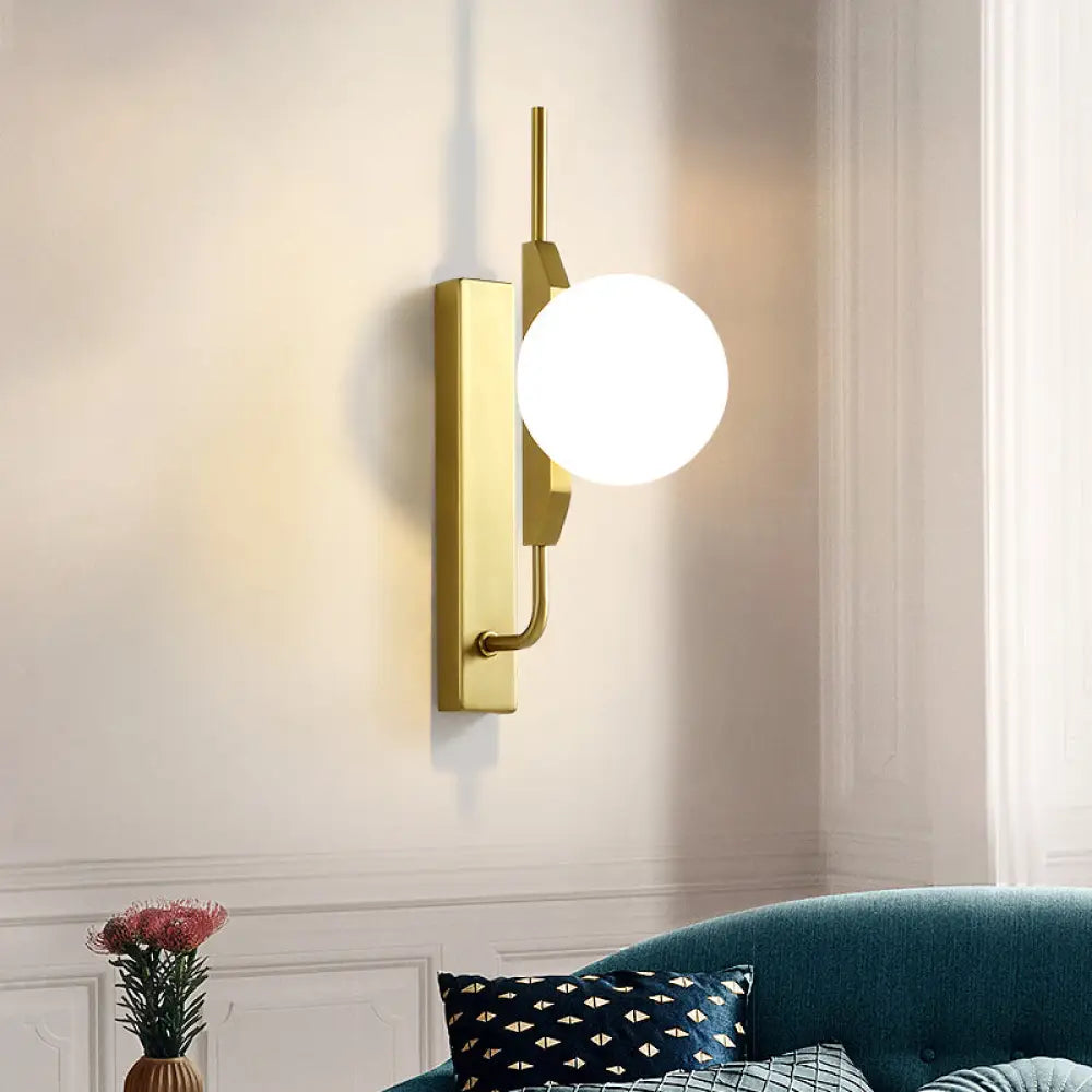 DecorBites™ Globe Living Room Sconce - Frosted White Glass Modern Wall Light with Gold Backplate