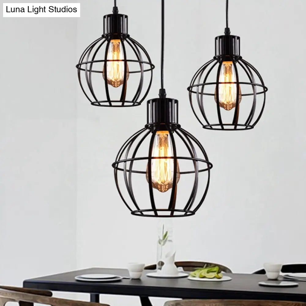 Globe Metal Hanging Pendant Lamp for Dining Room - Industrial Style, Single Light, Black Finish